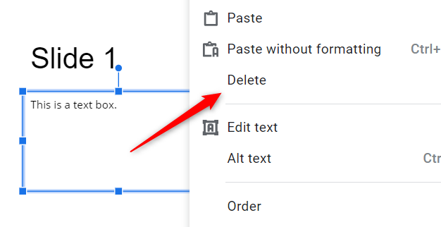 Выберите Удалить в контекстном меню для удаления текстового поля.