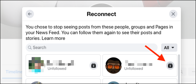 Нажмите Подписаться рядом с именем пользователя, чтобы снова видеть его посты