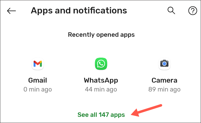 Список всех приложений в настройках Android