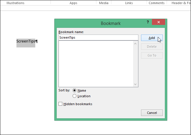 Диалог Закладка