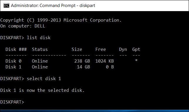 Выделение диска в diskpart