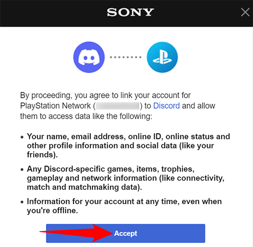 Подтвердите передачу данных, нажав «Accept».