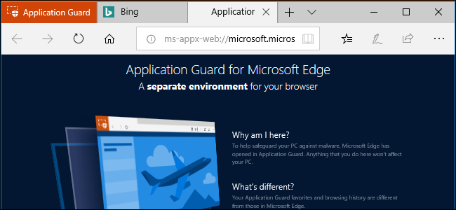 Изолированное окно Edge с отметкой Application Guard