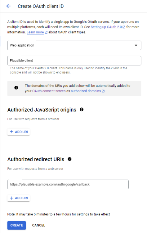 Создание учетных данных OAuth