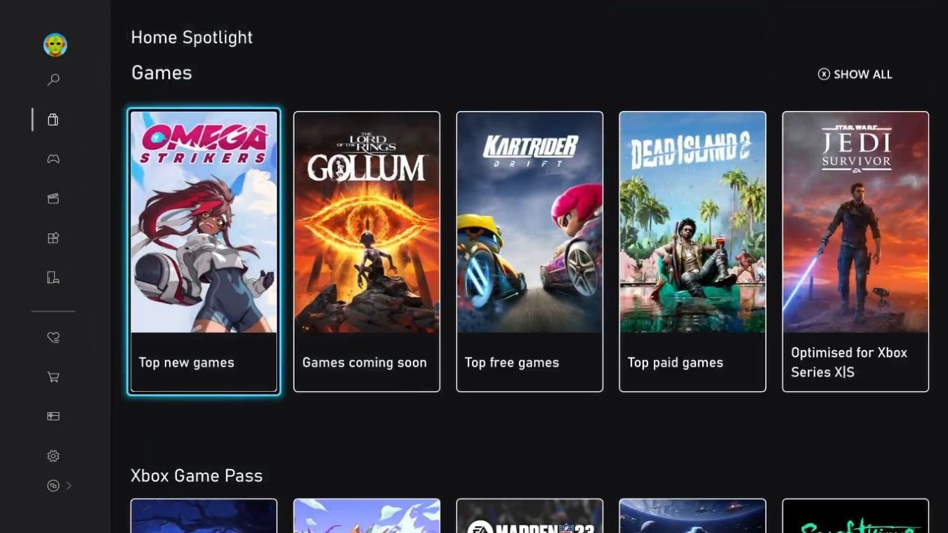 Магазин Xbox в тёмном режиме высокого контраста: миниатюры сохранены в цвете