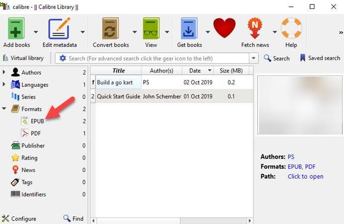 Параметры форматов в Calibre: выбор EPUB