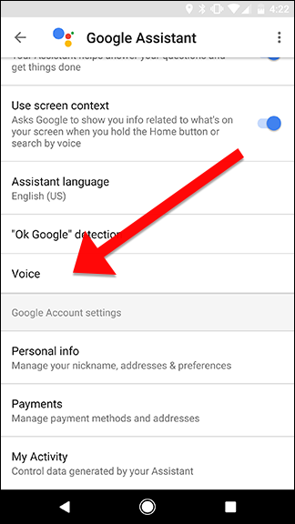 Параметры голоса в Google Assistant