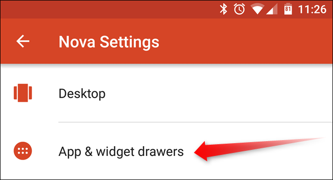Скриншот: раздел «Ящик приложений и виджеты» в настройках Nova