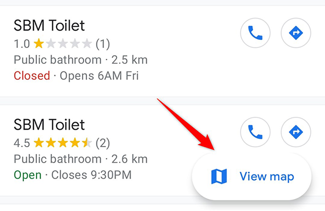 Нажмите «Просмотреть карту» в приложении Google Карты