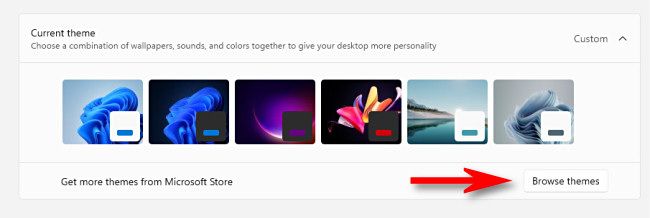 Кнопка Обзор тем для перехода в Microsoft Store