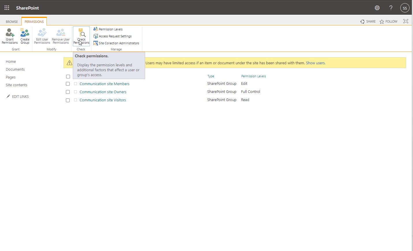 Проверка разрешений