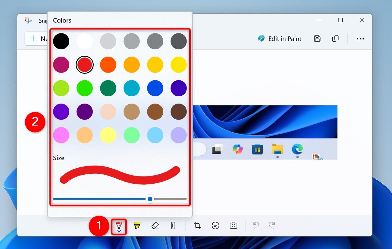 Параметры ручки Ballpoint Pen в Snipping Tool