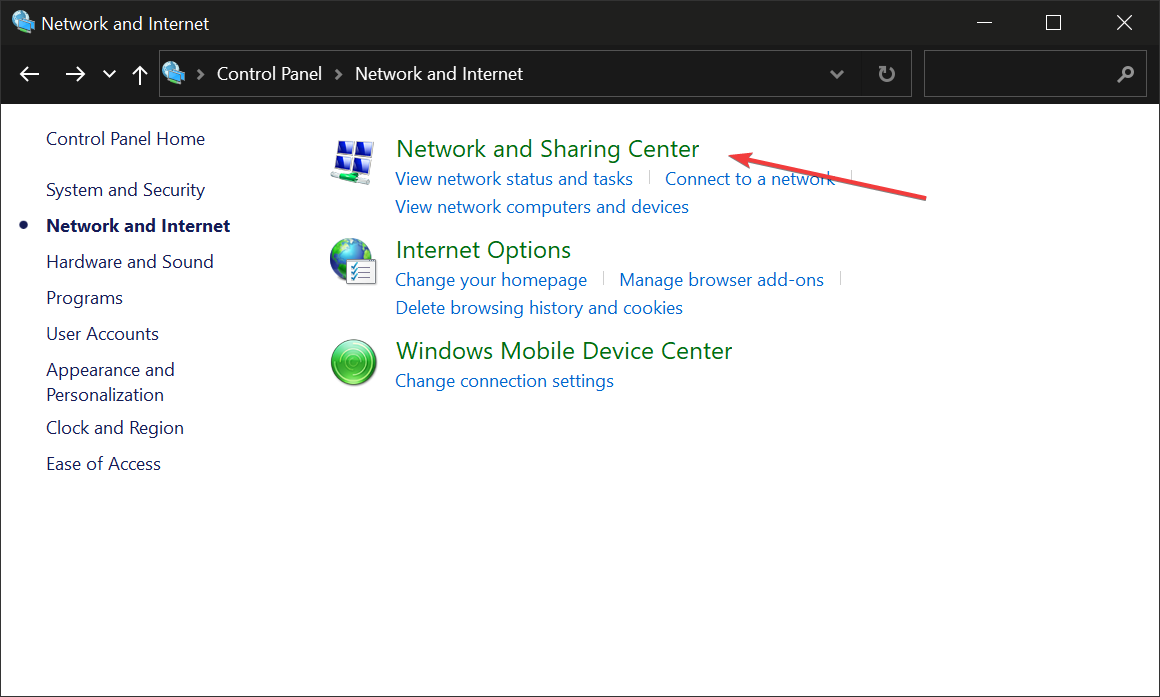 Centro connessioni di rete e condivisione su Windows