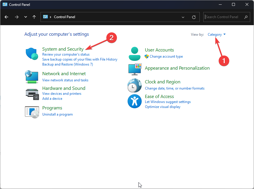 Снимок экрана: Раздел Система и безопасность
