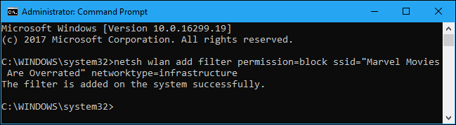 Пример добавления фильтра блокировки сети в netsh