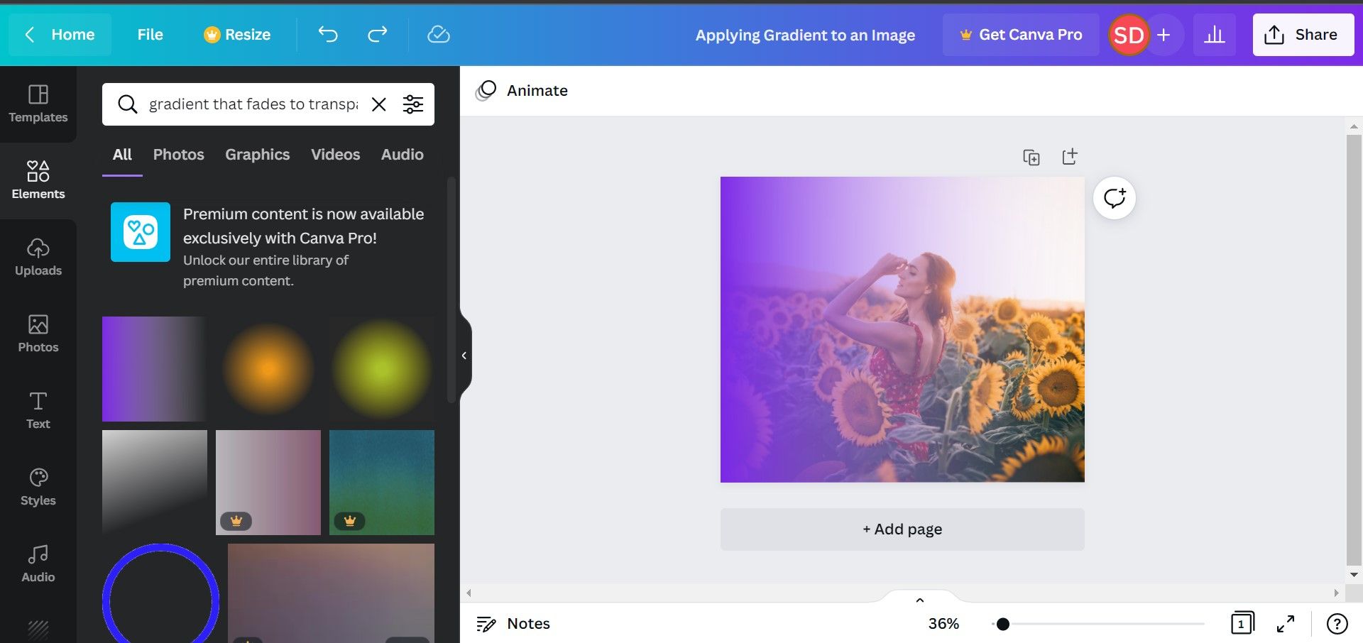Градиент, исчезающий до прозрачности