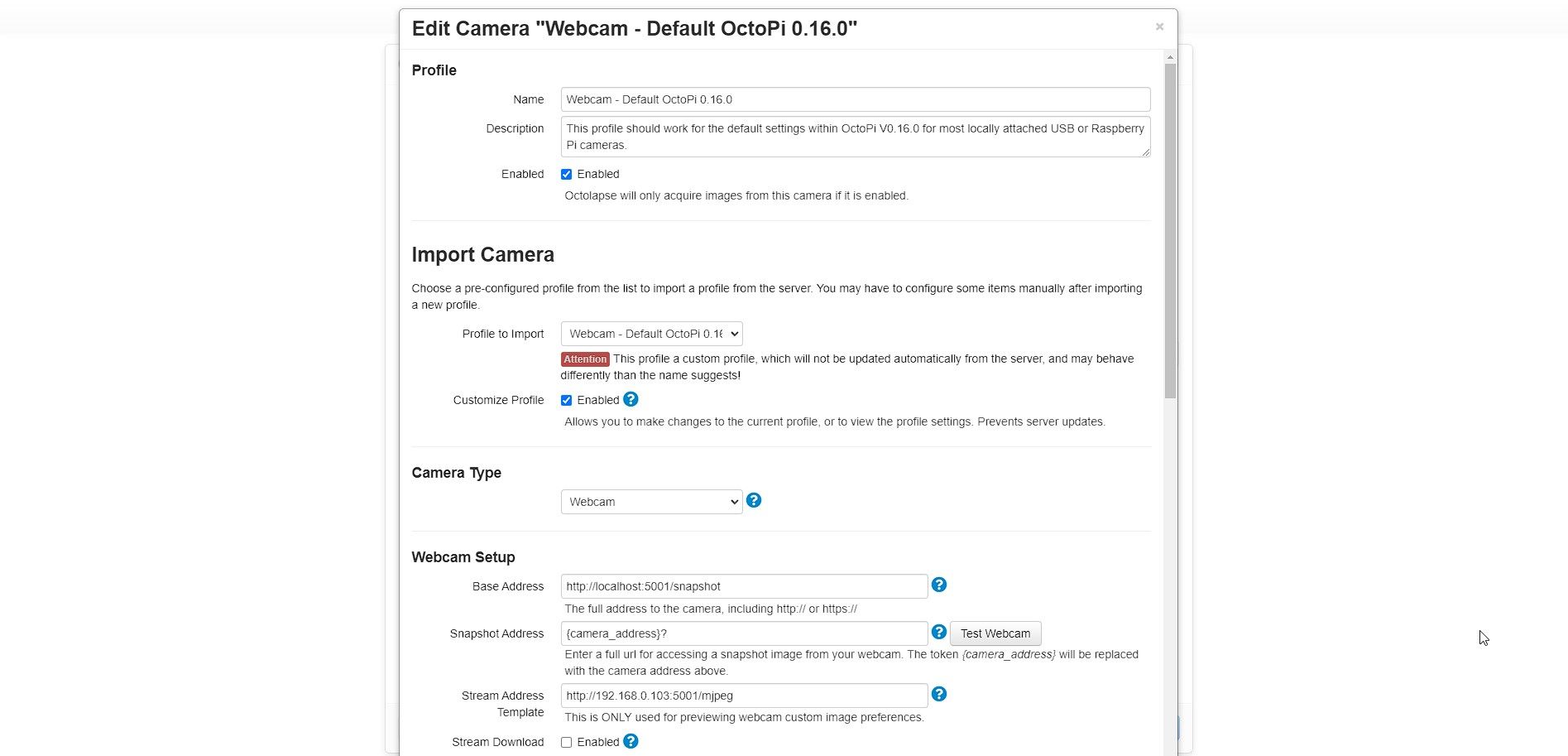Тест веб-камеры при добавлении, чтобы избежать проблем позже