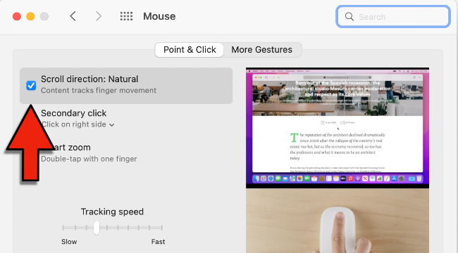 Направление прокрутки Magic Mouse в macOS