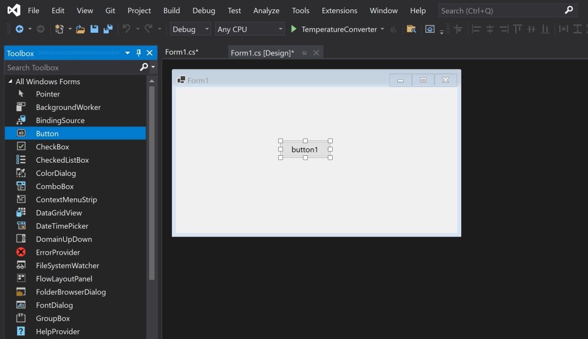 Перетаскивание виджета на холст формы Visual Studio
