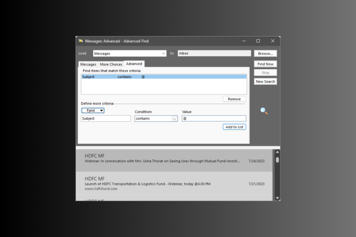 Искать специальные символы в Microsoft Outlook