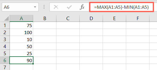 Формула для нахождения размаха в Excel