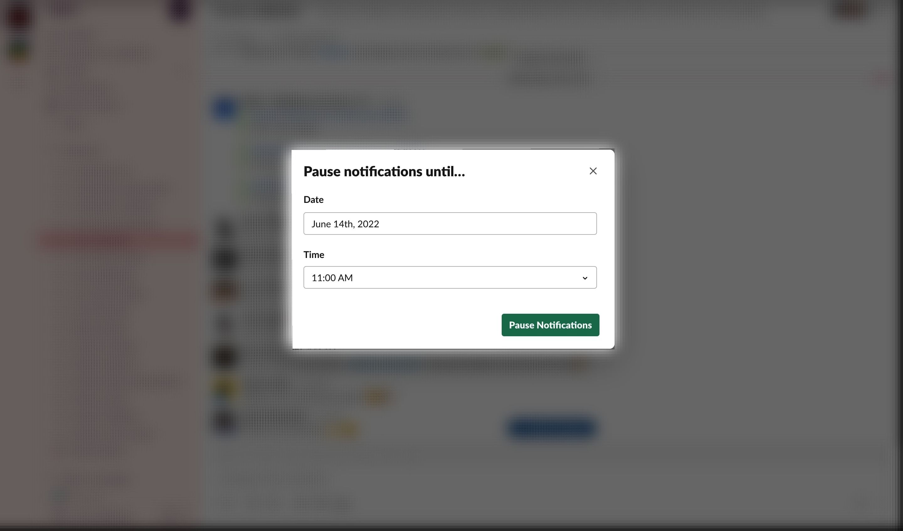 Скриншот: пауза уведомлений до указанной даты
