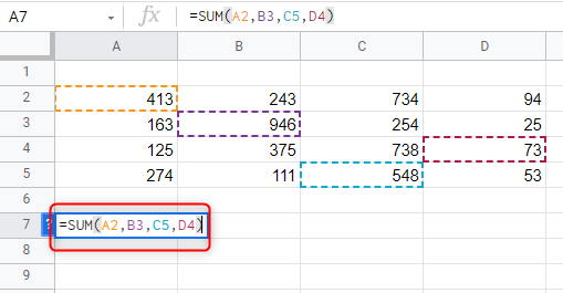 SUM для отдельных ячеек