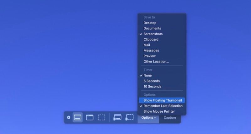 Отключение опции Show Floating Thumbnail в Скриншот