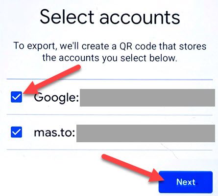 Выберите аккаунты и нажмите «Next».