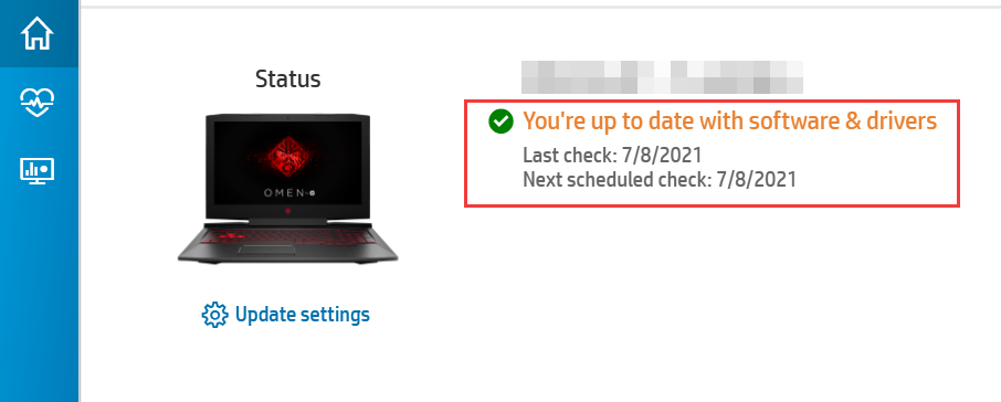 Проверка обновлений в HP Support Assistant