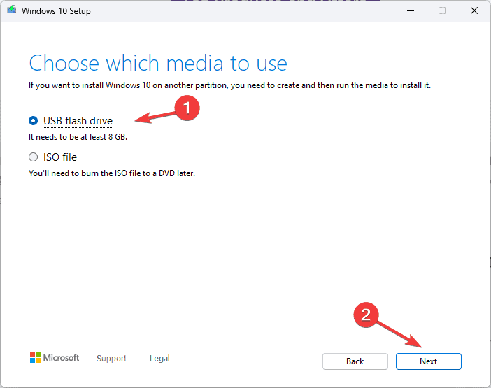 Выбор USB-устройства для создания носителя