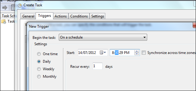 Настройка триггера задачи