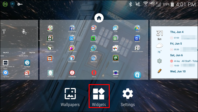 Выбираем значок «Виджеты» на экране настройки главного экрана Samsung