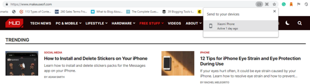 Как отправлять вкладки Chrome между устройствами