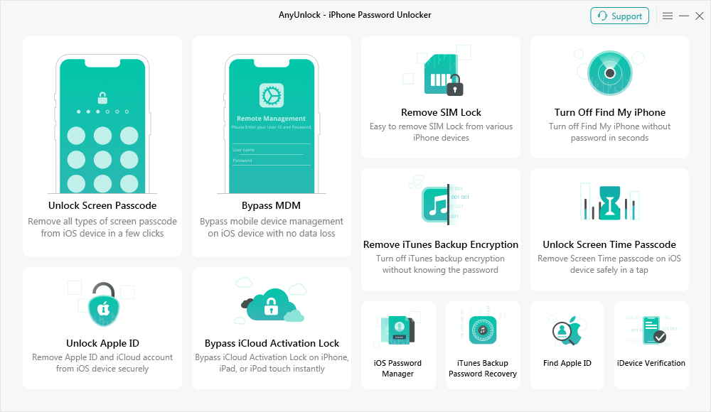 изображение продукта AnyUnlock, показывающее, какие устройства он может разблокировать