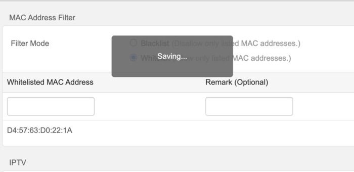 Сохранение настроек после белого списка