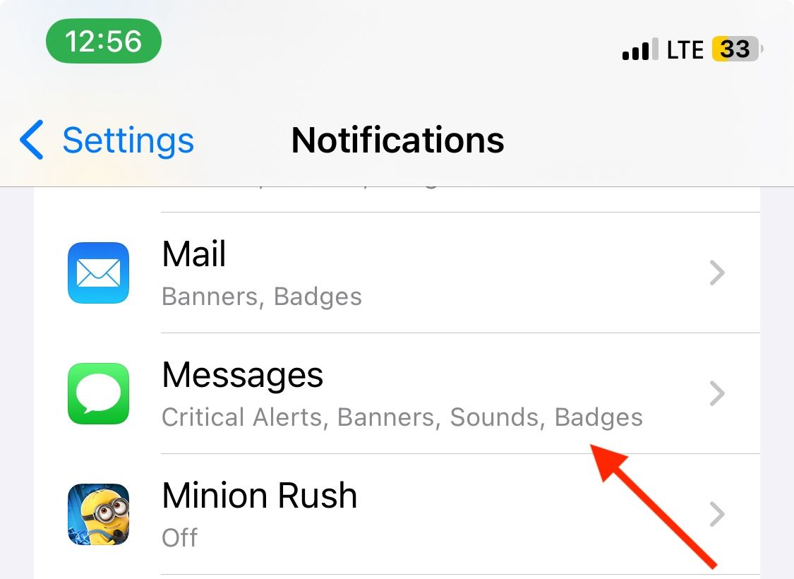 Список приложений в настройках уведомлений.