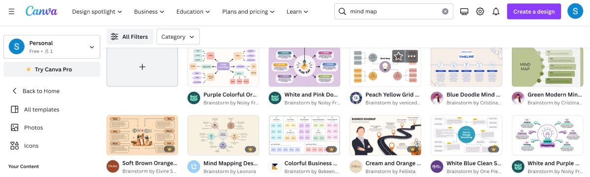 Canva mind map templates search