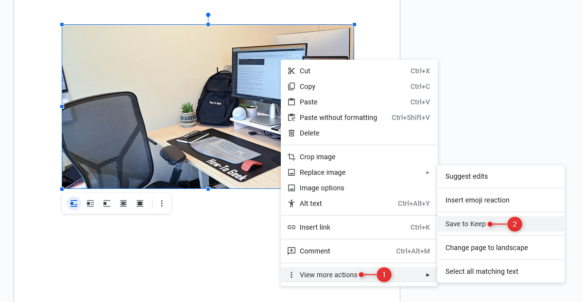 Сохранить в Keep в Google Docs.