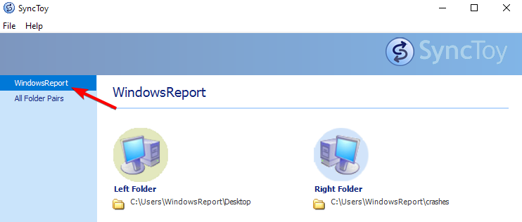 выбор пары папок в SyncToy