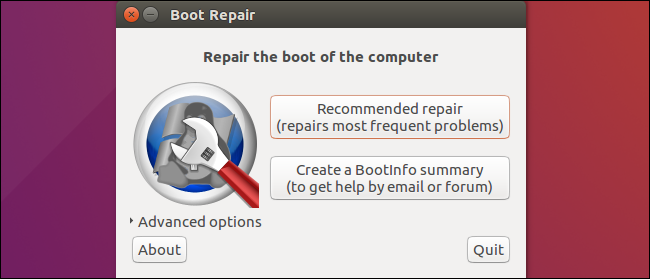 Мастер Boot Repair показывает инструкции и логи
