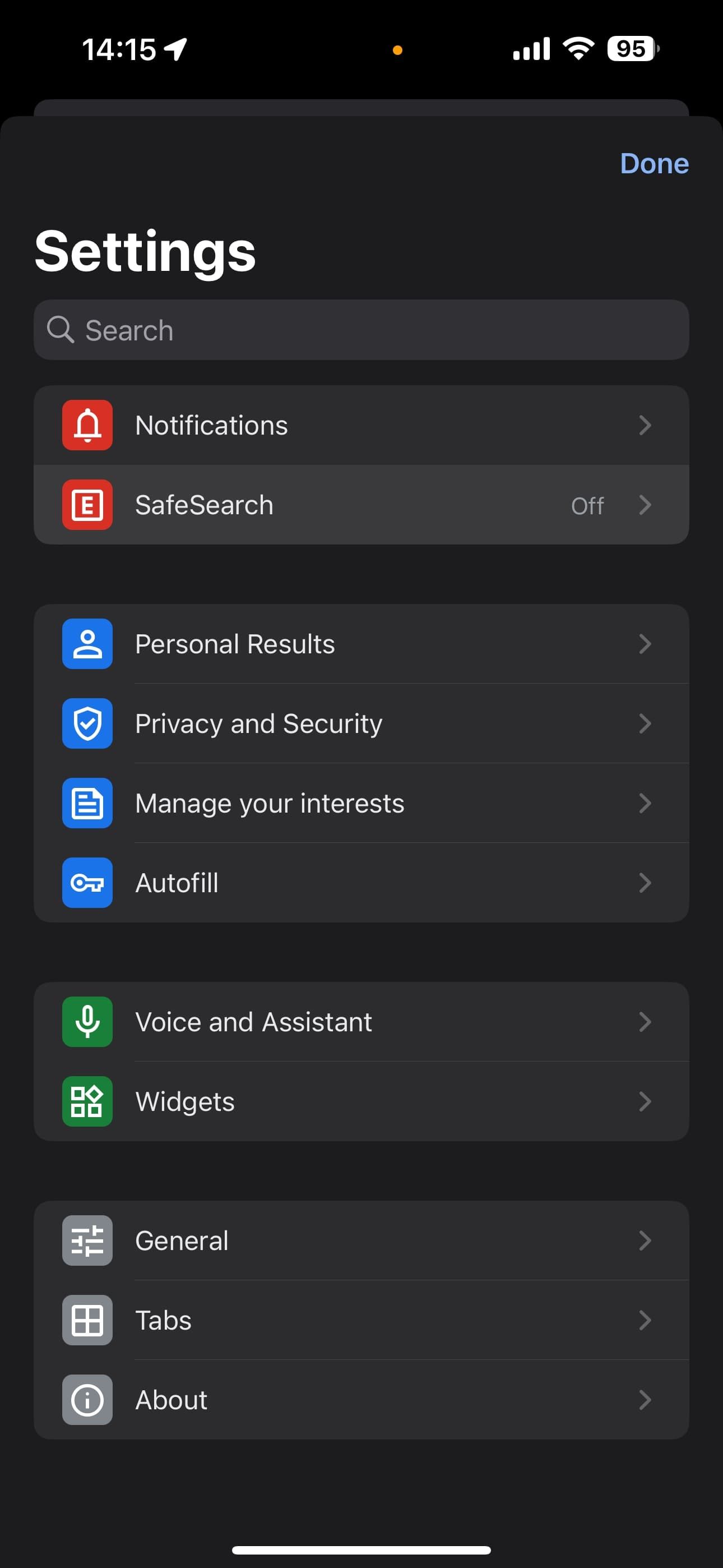 Параметры SafeSearch в приложении Google