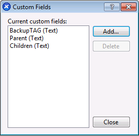 Список созданных полей BackupTAG, Parent, Children