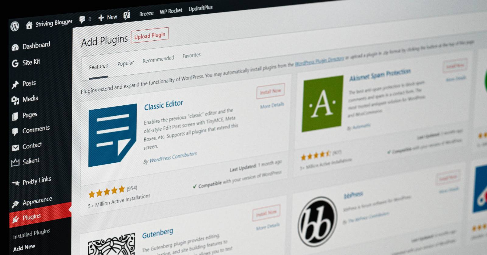 Страница плагинов пользователя на WordPress.com