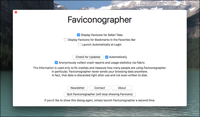 Окно настроек Faviconographer