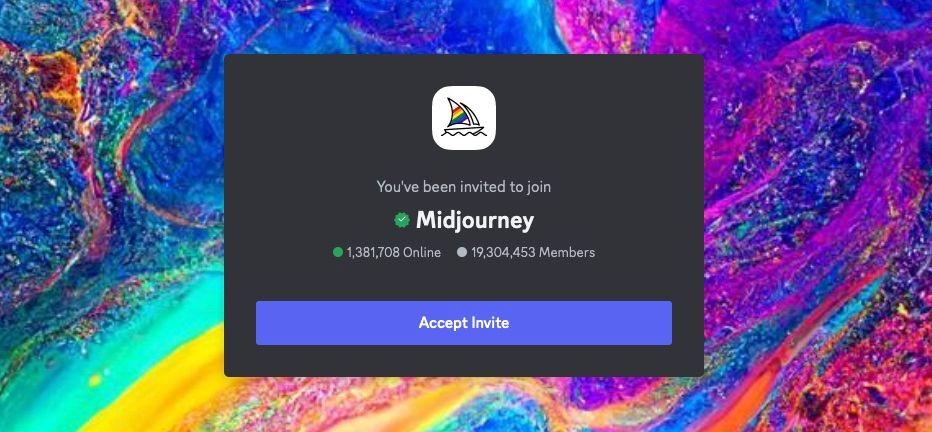 Приглашение в Discord для сервера Midjourney