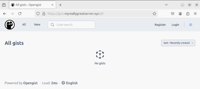 Скриншот Opengist, работающего через HTTPS.