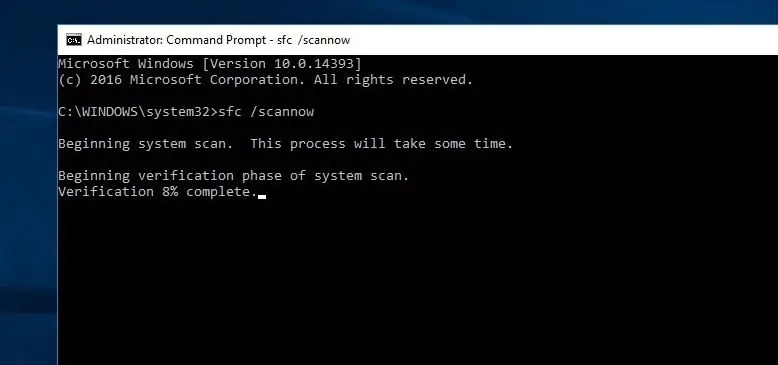 Командная строка с результатом SFC в Windows 10