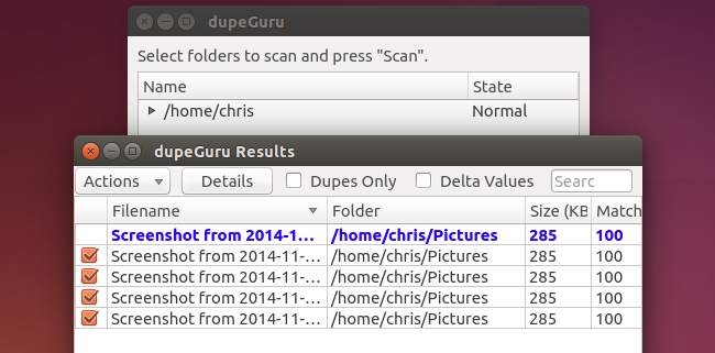 dupeGuru сравнивает похожие изображения и предлагает варианты