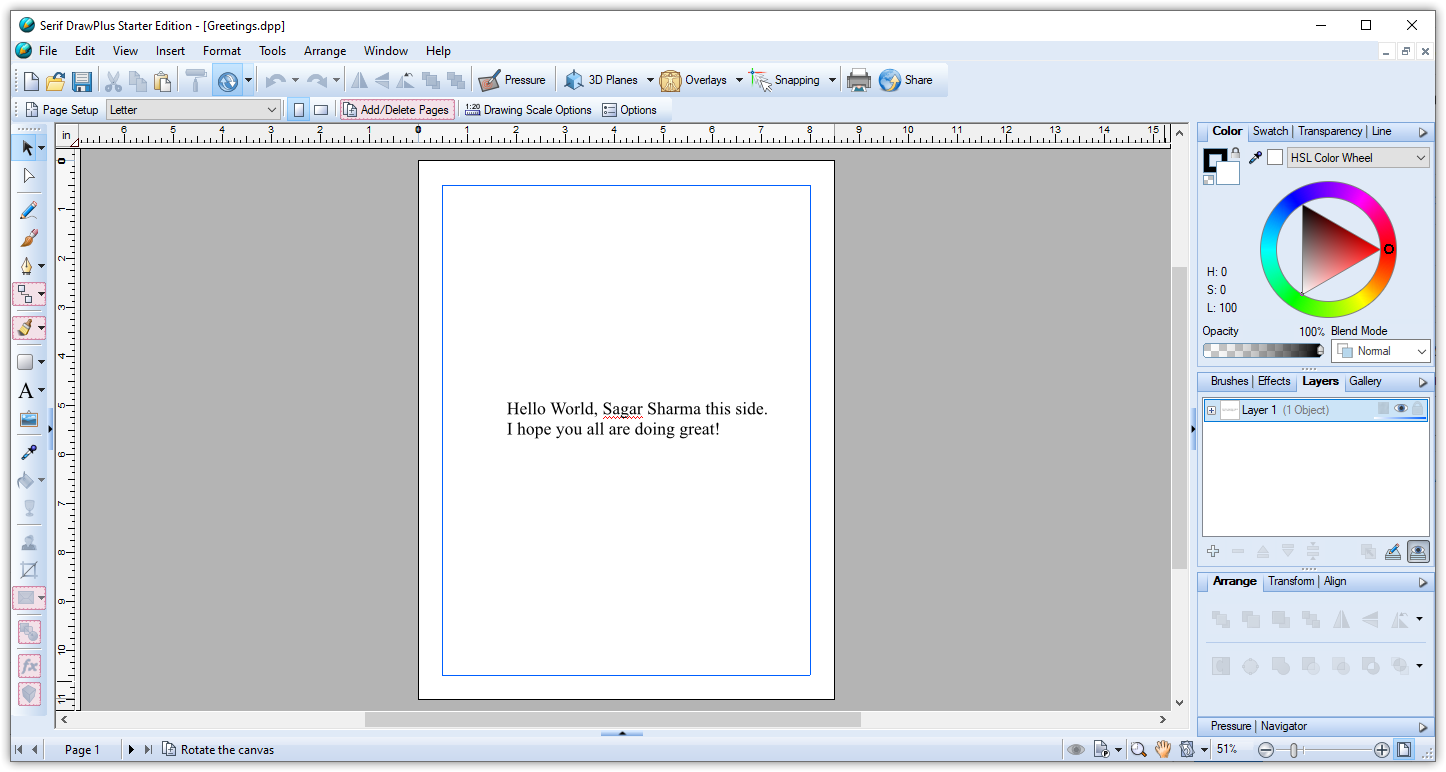 Файл .dpp открыт в DrawPlus; пример интерфейса и слоёв